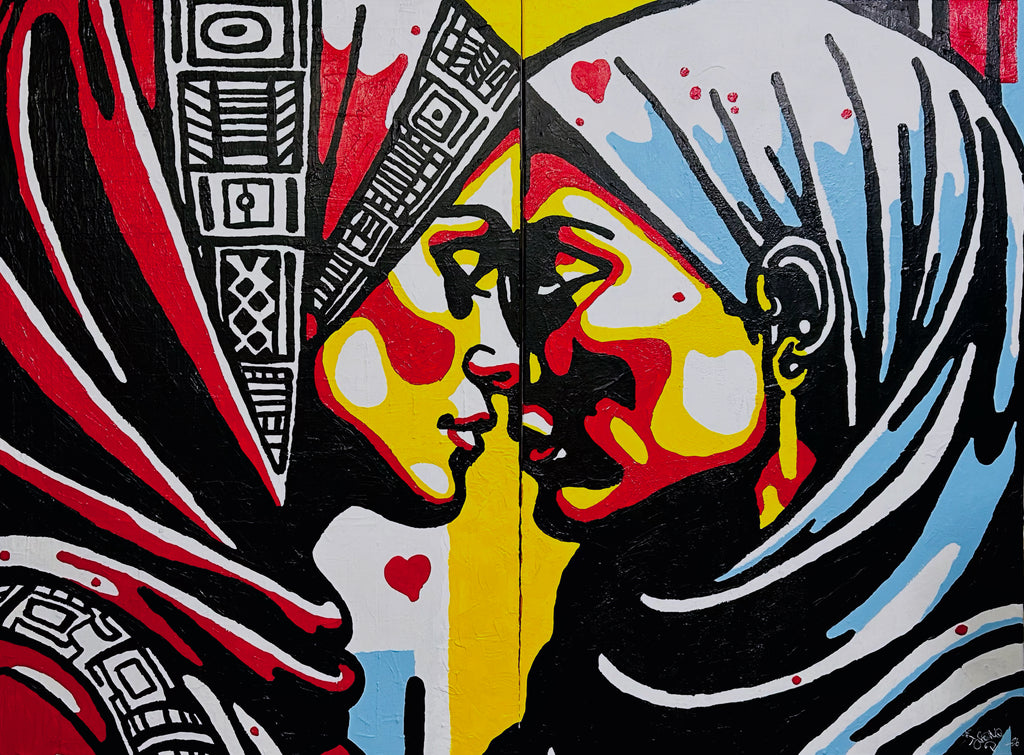 Chix Out @ Midnight - Original Diptych Acrylic Painting on Canvas 48x36 by J-Bone - Heavyweight Art